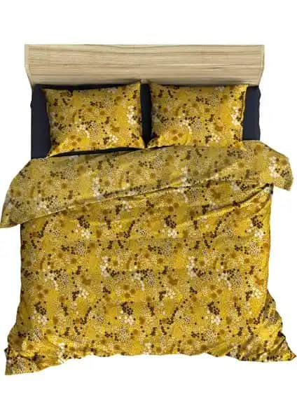 Makiteks %100 Pamuklu Hardal Çiçekleri Çift Kişilik Nevresim ve Yastık Kılıfı Seti