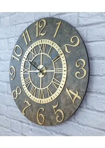 Markakanvas Mermer Desenli Altın Rakamlı Duvar Saati: Modern ve Şık Dekoratif Tasarım