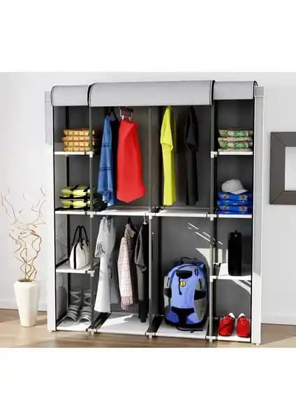 Mavi Vitrin Geniş Hacimli Hangar Tarzı Bez Dolap Pratik ve Şık Depolama Çözümü