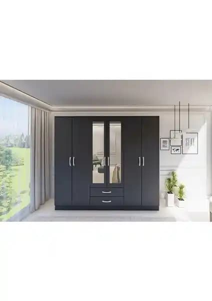 Metalia GM 0034 Lüx Aynalı 6 Kapılı 2 Çekmeceli Antrasit Gri Gardırop Özellikleri ve Yorumlar