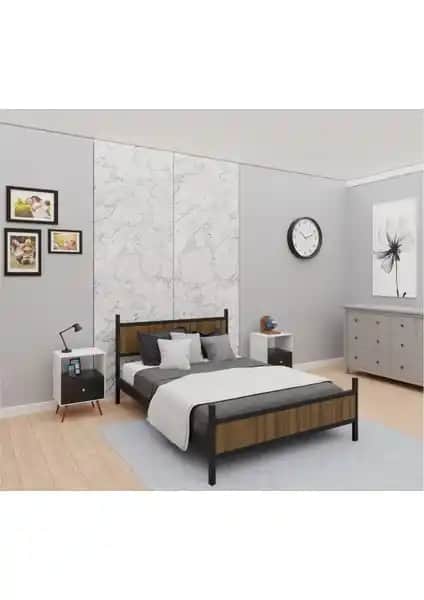 Metalia GM 305 Modern Çift Kişilik Ahşap Metal Siyah Ceviz Yatak Özellikleri ve Tasarımı