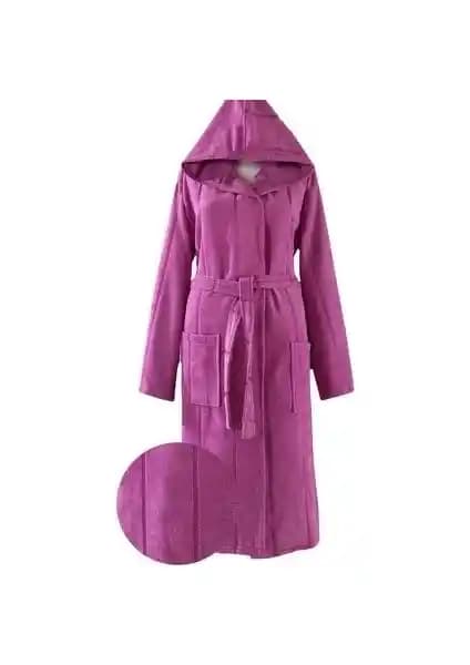 Metis Tekstil Lara Mor Kapüşonlu Unisex Pamuk Bornozuyla Konfor ve Şıklık