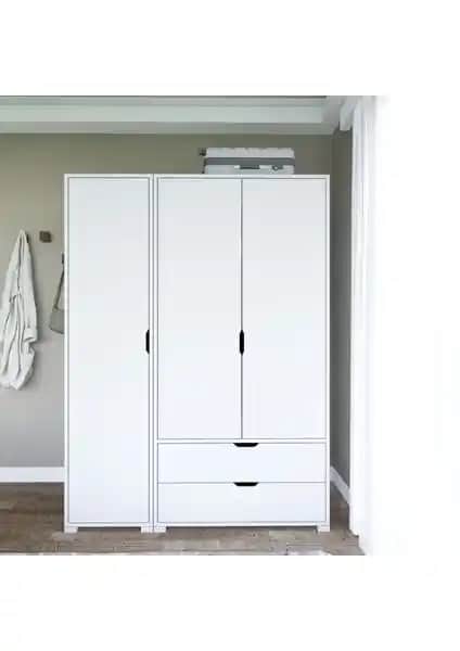 Midoser Mat Beyaz 3 Kapılı 2 Çekmeceli Elbise Dolabı Modern ve Fonksiyonel Tasarım