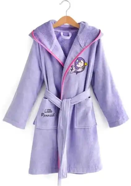 Milk&moo Kadife Çocuk Bornoz Deniz Kızı Desenli 5-6 Yaş İçin Sağlıklı ve Dayanıklı