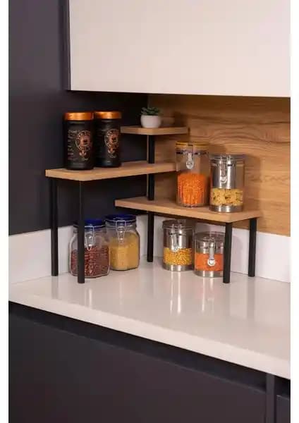 Milonsa Metal Ahşap Çok Amaçlı Köşe Rafı Modern Tasarım ve Dayanıklı Malzeme ile Çok Yönlü Kullanım