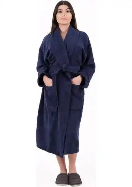 Modelhome Soft Line Pamuklu Lacivert Bornoz: Şıklık ve Konforun Buluştuğu Ev Tekstili