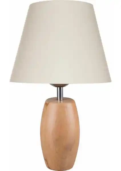 Modelight Kayın Ayak ve Krem Şapka Abajur Modern ve Klasik Stil İçin Uygun Aydınlatma Seçeneği