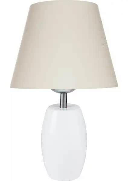 Modelight Top Abajur Beyaz Ayak ve Krem Şapka Modern Dekoratif Aydınlatma Ürünü