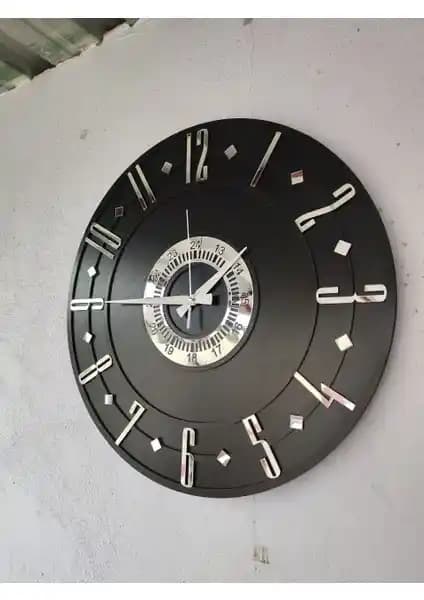 Modern Siyah Ahşap Güç Sayılı Duvar Saati 50 cm Şık ve Fonksiyonel Tasarım
