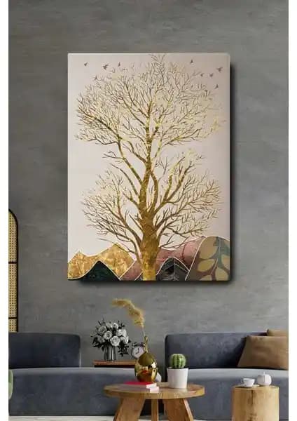 Modern Soyut Altın Ağaç Kanvas Tablo ile İç Mekanlara Zarif Dokunuşlar