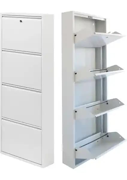 Modern ve Güvenli Metal Ayakkabılık 4'lü Beyaz Renkli Depolama Çözümü