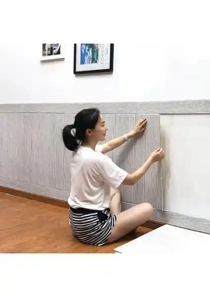 Modern ve Pratik Renkli Duvar Paneli Gri Ahşap Desen Kendinden Yapışkanlı