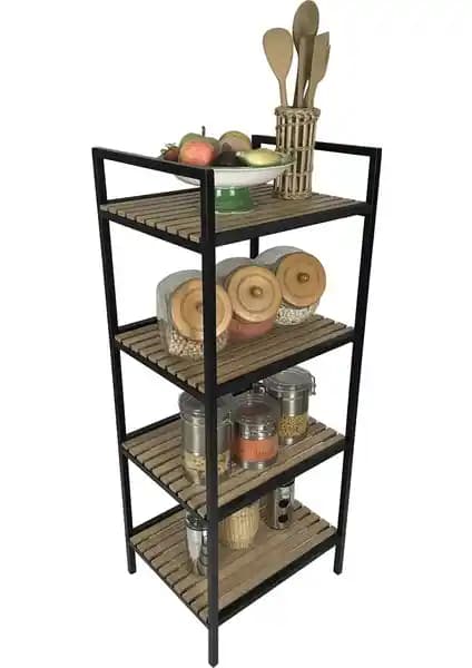 Mudesa Ahşap Mutfak Rafı Baharatlık Terek Raf 4 Katlı Modern ve Çok Amaçlı Dekorasyon Çözümü