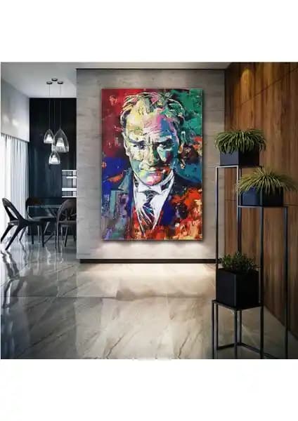 Mustafa Kemal Atatürk Karizma Portre Yağlı Boya Efektli Kanvas Tablo Dekorasyonu