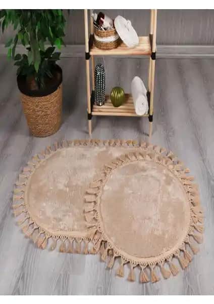 My Evilla Simirna Peluş Oval Ponpon Saçaklı Klozet Takımı Modern ve Şık Banyo Dekorasyonu İçin