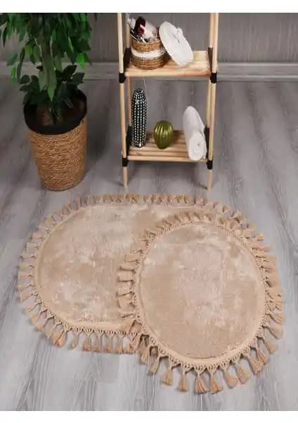 My Evilla Simirna Peluş Oval Ponpon Saçaklı Klozet Takımı Modern ve Şık Banyo Dekorasyonu İçin