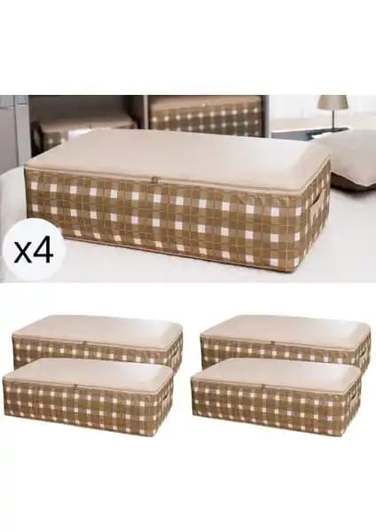 Nacarev 4 Adet Ekose Bej Hurç Seti Yatak Altı ve Kıyafet Düzenleme İçin Uygun