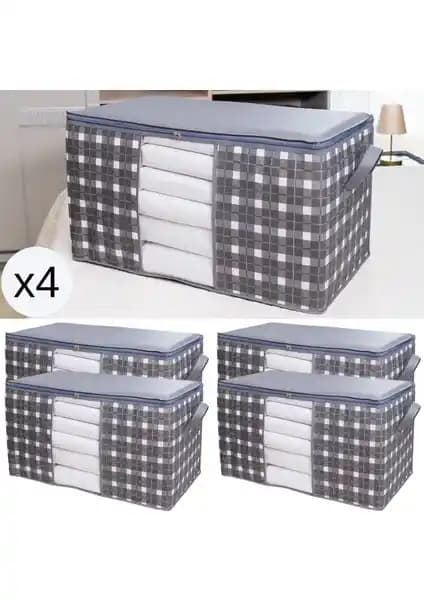 Nacarev 4 Adet Mega Boy Pencereli Kare Desenli Ekose Gri Hurç Seti ile Evde Düzen ve Estetik