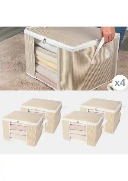 Nacarev 4 Adet Orta Boy Pencereli Çizgi Desen Baskılı Hurç Seti Ev Düzeni İçin İdeal