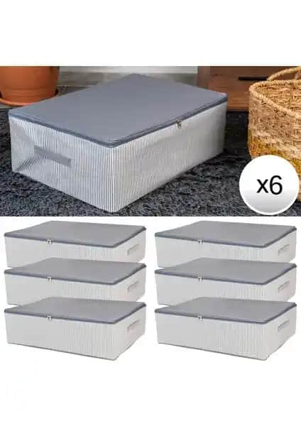 Nacarev 6 Adet Mega Boy Çizgi Desenli Antrasit Hurçlar Evde Depolama Çözümü