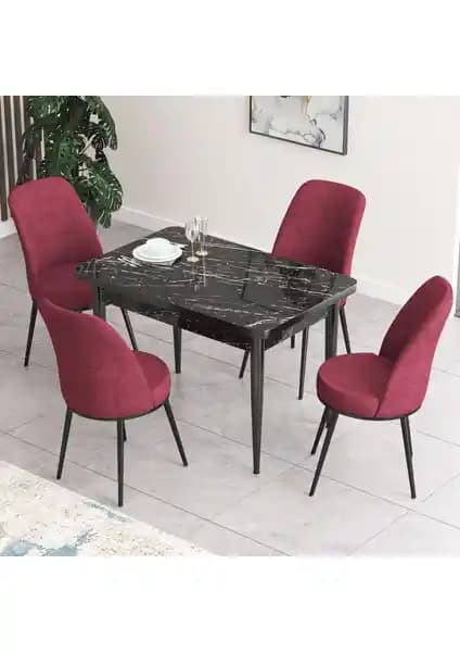 Nil Serisi Siyah Mermer Desenli Modern Yemek Masası ve Sandalye Takımı Özellikleri