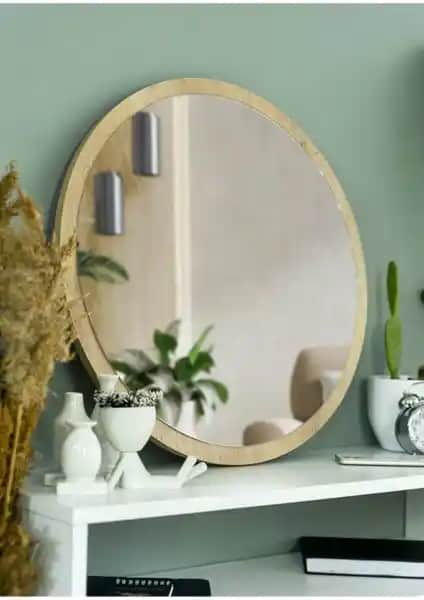 Nysamo 45 cm Safir Meşe Dekoratif Yuvarlak Ayna Estetik ve Dayanıklı Tasarım Özellikleri