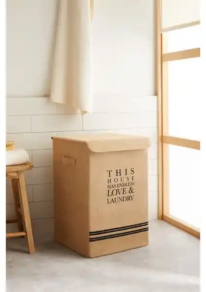 Ocean Home Textile Jüt Kapaklı Katlanabilir Kirli Çamaşır Sepeti - Estetik ve Fonksiyonel Tasarım