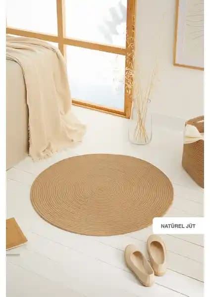 Ocean Home Textile Naturel Jüt Halı Kilim 80 cm Çap Doğal ve Şık Dekorasyon Ürünü