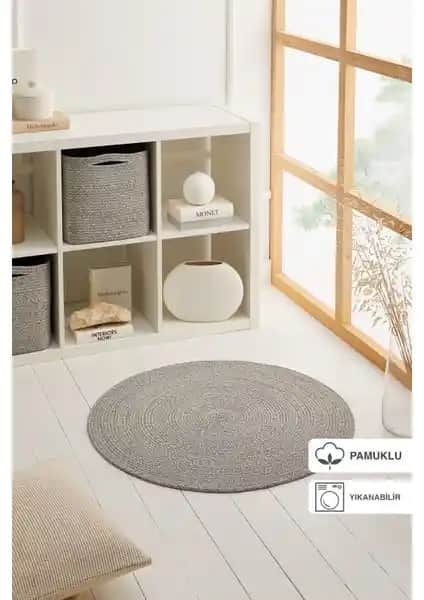 Ocean Home Textile Yıkanabilir Gri Kırçıllı Pamuklu Halı Kilim Modern ve Dayanıklı Tasarım