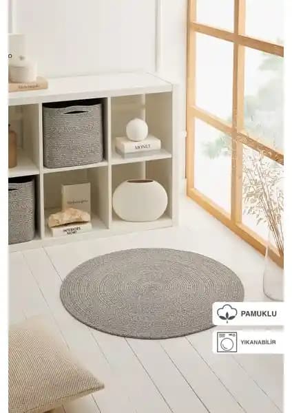 Ocean Home Textile Yıkanabilir Gri Kırçıllı Pamuklu Halı Kilim Modern ve Dayanıklı Tasarım