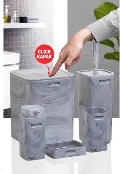 Okyanus Home Kare Mermer Desenli 5'li Banyo Seti Modern ve Şık Tasarımıyla Dekorasyonunuza Zarif Dokunuş Katar