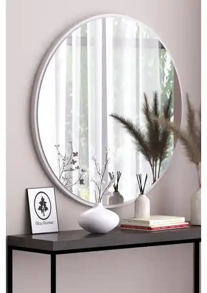 Olcay Aksesuar Beyaz Yuvarlak Dekoratif Ayna 45cm Modern ve Şık Tasarım