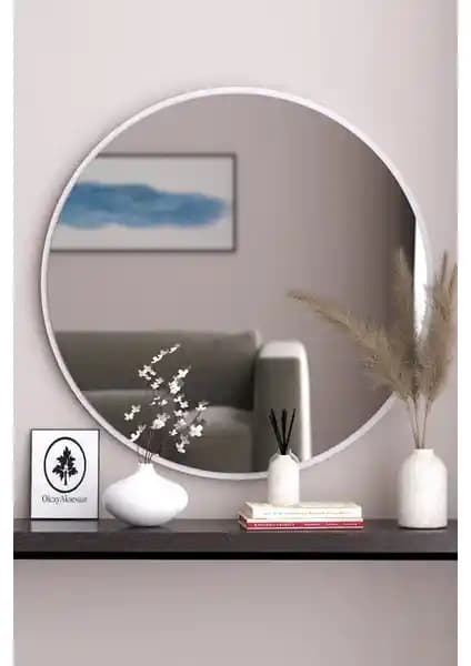 Olcay Aksesuar Beyaz Yuvarlak Dekoratif Ayna 58cm Modern ve Güvenli Tasarım