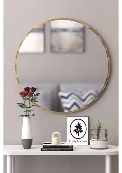 Olcay Aksesuar Ceviz Dekoratif Aynası 45 cm Çapında Estetik ve Dayanıklı Tasarım