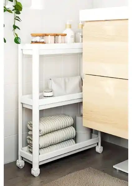 Omaş 3 Katlı Tekerlekli Beyaz Raf Ünitesi: Çok Amaçlı Depolama ve Düzenleme Çözümü