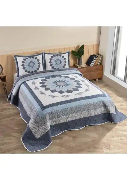 Örtüm Gloria Mavi Çift Kişilik Kapitone Yatak Örtüsü: Şıklık ve Konfor Bir Arada