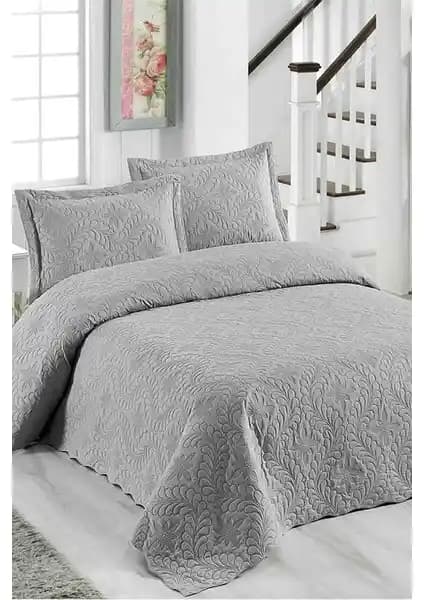 Örtüm Sarmaşık Çift Kişilik Yatak Örtüsü Takımı Açık Gri Modern ve Şık Tasarım