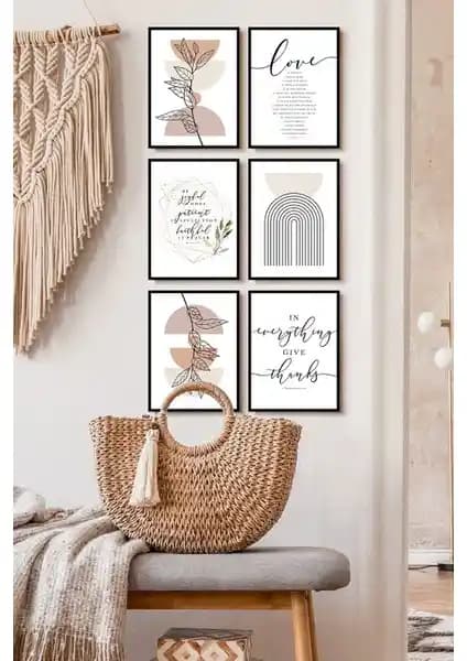 Özcanlar Modern Minimal MDF Tablo Seti 6 Parça Çerçevesiz Duvar Dekoru