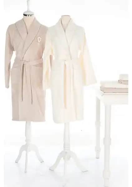 Özdilek Wedding Aile Bornoz Seti Krem-Taş 3447 Şıklık ve Konfor Sunan Modern Tasarım