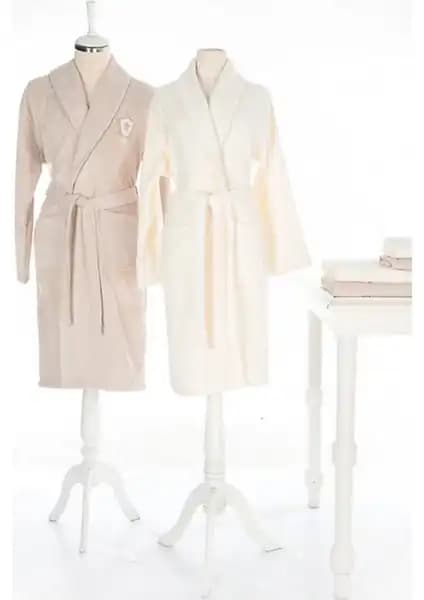 Özdilek Wedding Aile Bornoz Seti Krem-Taş 3447 Şıklık ve Konfor Sunan Modern Tasarım