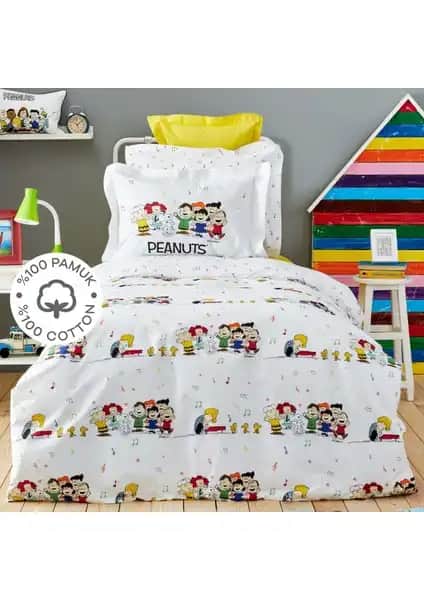 Peanuts Snoopy Tek Kişilik Pamuk Nevresim Takımı Çocuk ve Gençler İçin Uygun
