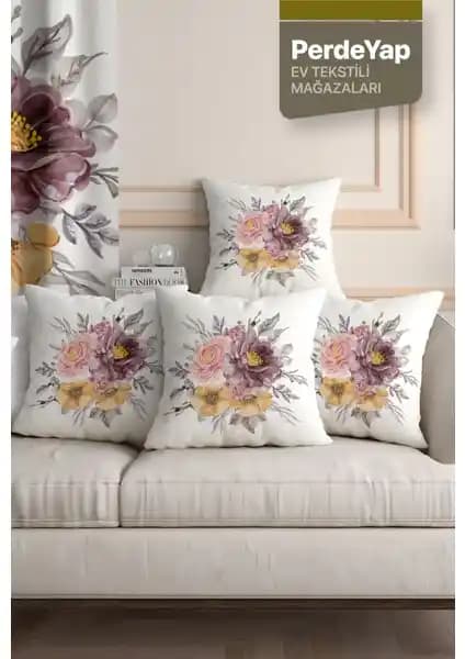 PerdeYap Güller Bahçesi Desenli 4’lü Dijital Baskılı Kadife Kırlent Kılıfı