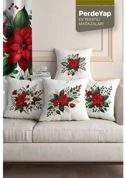 PerdeYap Kırmızı Güller Bahçesi Desenli 4'lü Dekoratif Kırlent Kılıfı Ürün İncelemesi