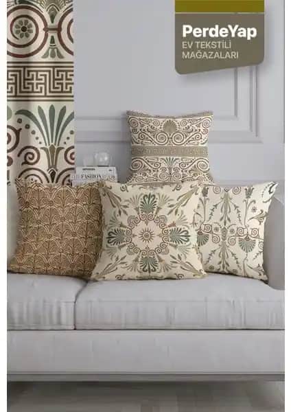 PerdeYap Modern İşlemeli Motifler Desenli 4'lü Dijital Baskılı Kırlent Kılıfı Tasarımı ve Kullanım Özellikleri
