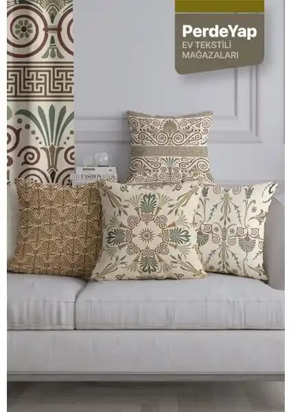 PerdeYap Modern İşlemeli Motifler Desenli 4'lü Dijital Baskılı Kırlent Kılıfı Tasarımı ve Kullanım Özellikleri