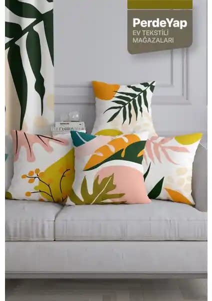 PerdeYap Tropikal Orman Çiçekleri Desenli 4'lü Dijital Baskılı Kırlent Kılıfı ile Ev Dekorasyonunuza Zarif ve Canlı Bir Dokunuş
