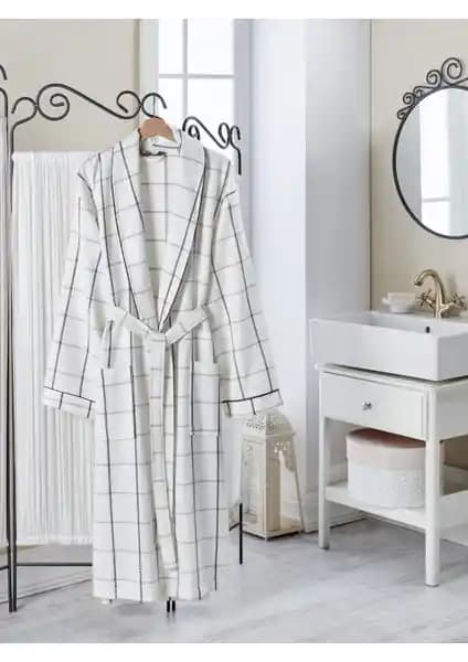 Philippus Erkek Yazlık Pike Ekose Şalyaka Bornoz Krem Renkli ve Konforlu Tasarım