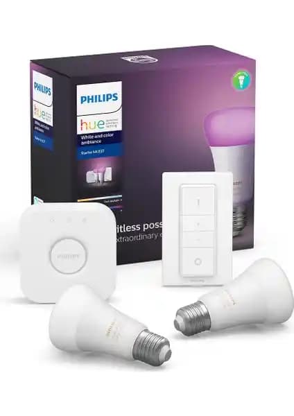 Philips Hue Renkli Akıllı Başlangıç Seti 2'li E27 ile Ev ve Ofis Atmosferinizi Yenileyin