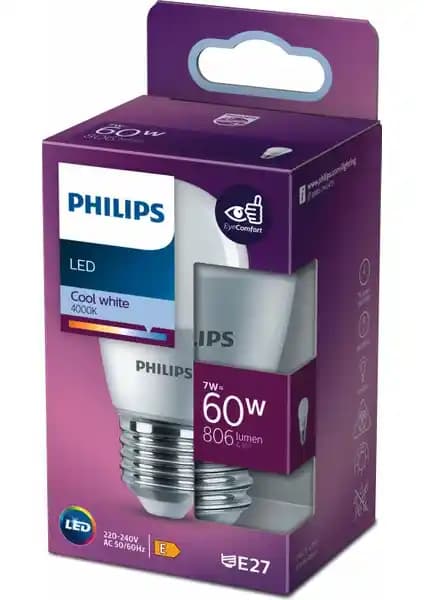 Philips LED Ampul 60W E27 Beyaz Işık Enerji Tasarruflu Uzun Ömürlü Aydınlatma