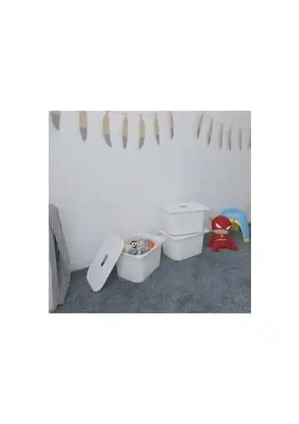 Pratico 3 Adet Beyaz Derin Kapaklı Oyuncak Sepetleri ile Çocuk Odası Düzeninizi Kolaylaştırın